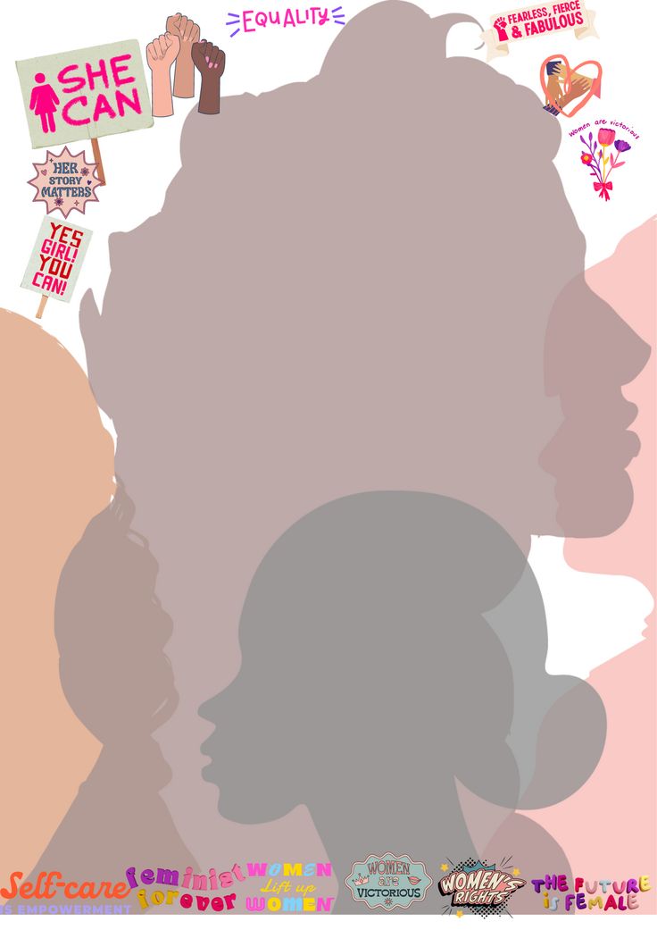 the silhouette of a woman's head with various stickers on it