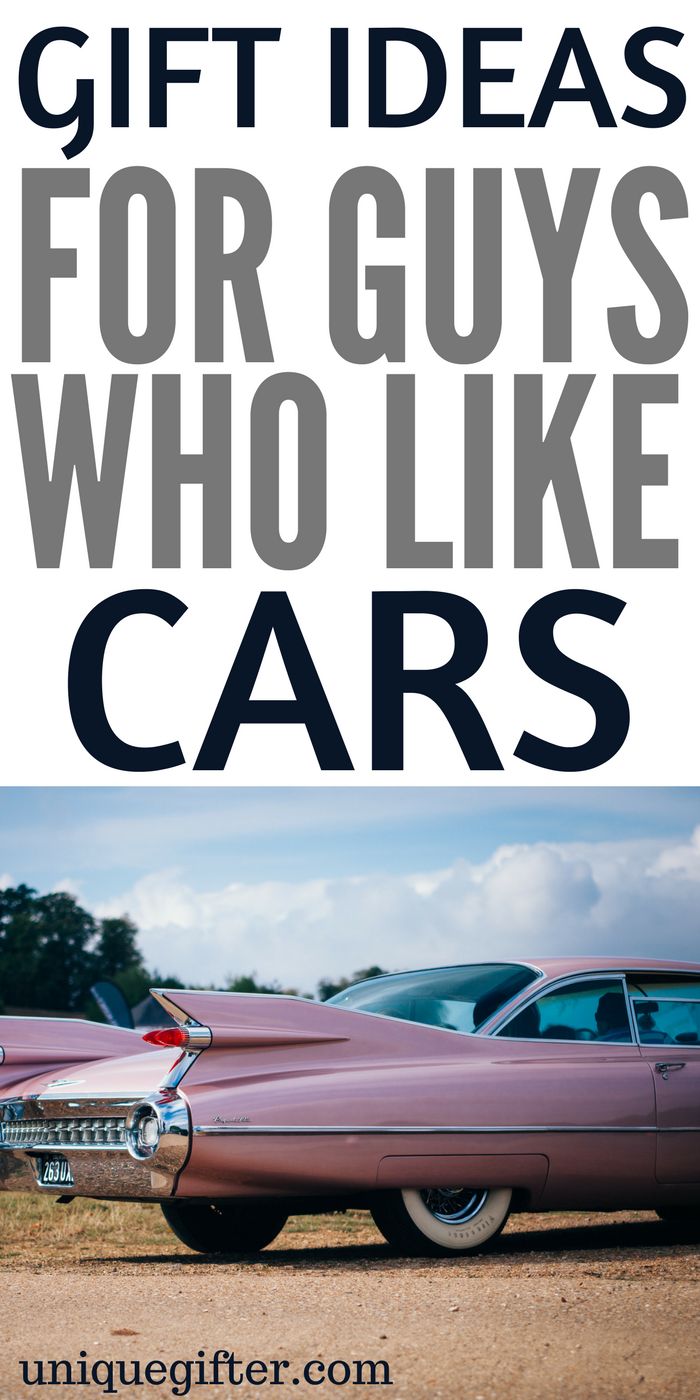 an old car is shown with the words gift ideas for guys who like cars on it