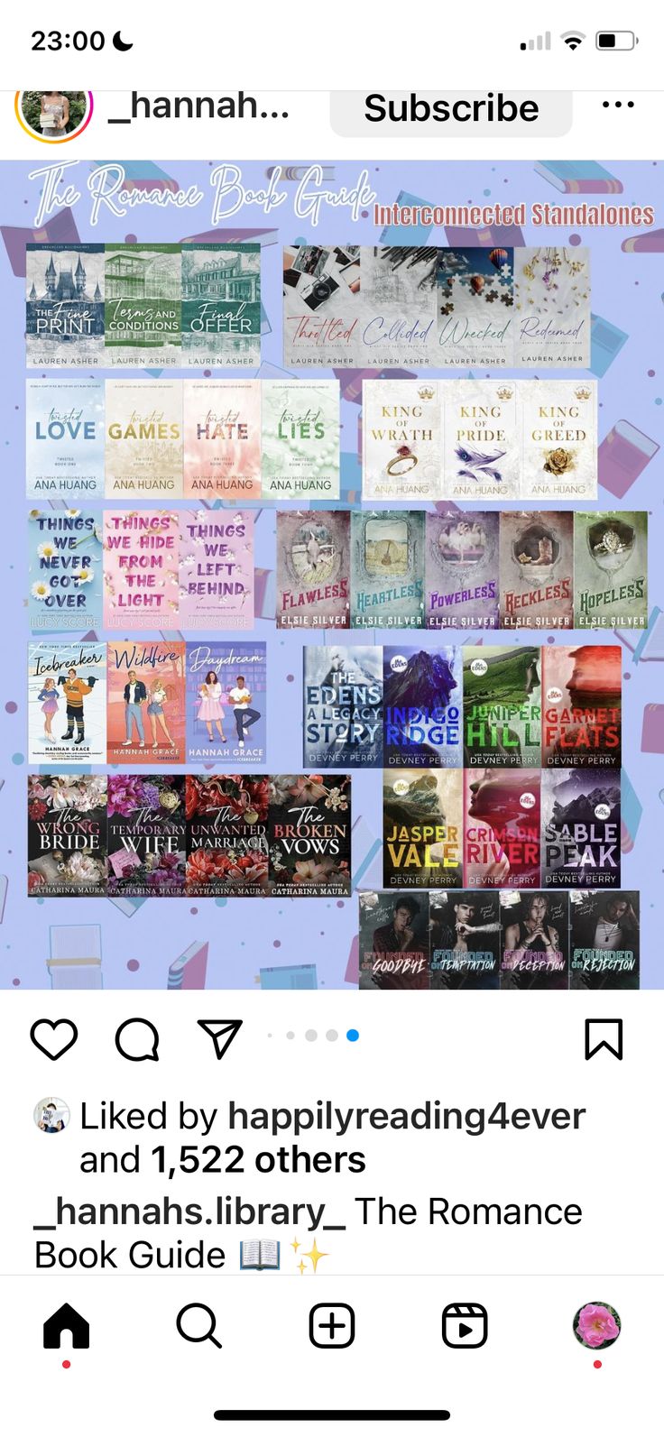 the instagram page for hannah's book club