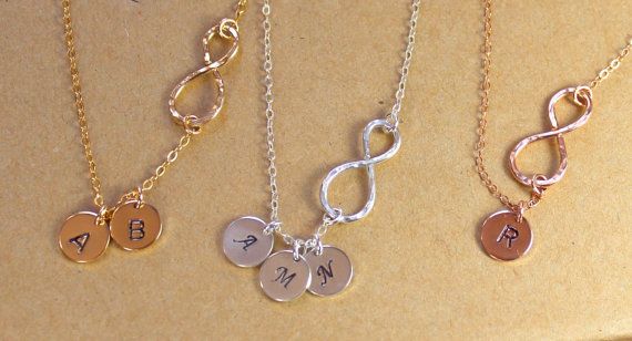 Personalized Infinity Gold Necklace Initial by LillaDesigns Jewelry For Couples, Couples Initials, Necklaces Long, Brown Beaded Necklace, Initial Disc Necklace, Initial S, Necklace Crochet, Infinity Charm, Long Pearl Necklaces