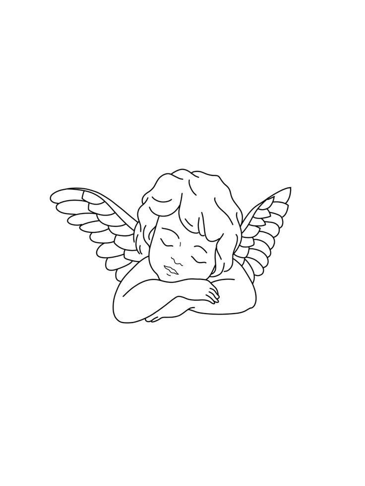 a drawing of an angel with its arms crossed and wings folded over it's head