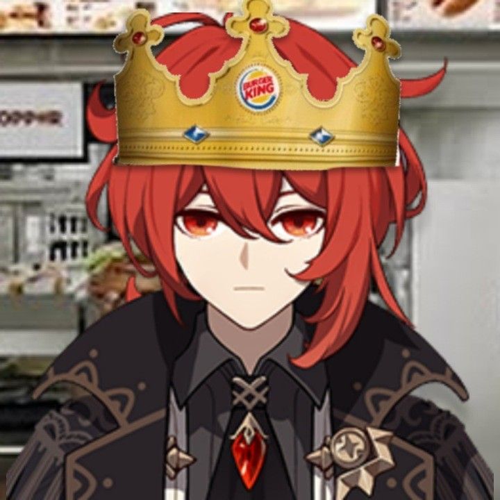 an anime character with red hair wearing a crown