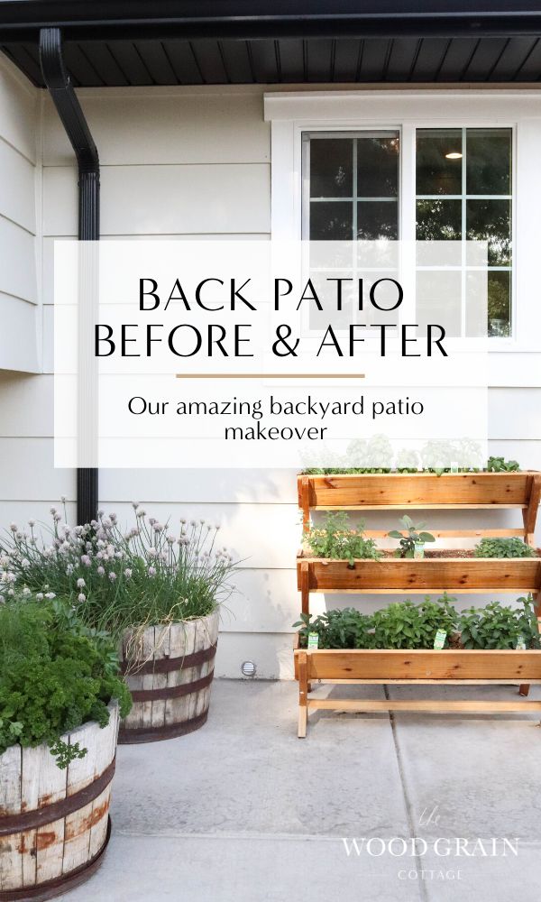 the back patio before and after it has been transformed into an outdoor space with potted plants