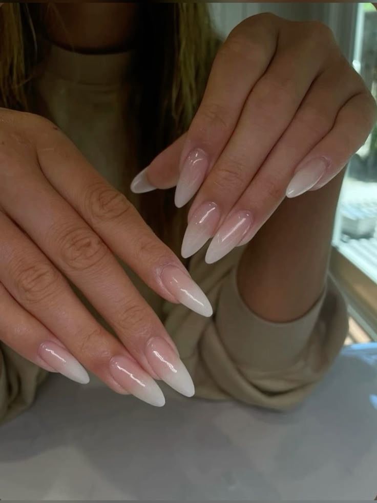 French Fade Nails, Long Almond Nails, Long Almond, Ombré Nails, Glamour Nails, Work Nails, Unique Acrylic Nails, Square Acrylic Nails, Dream Nails