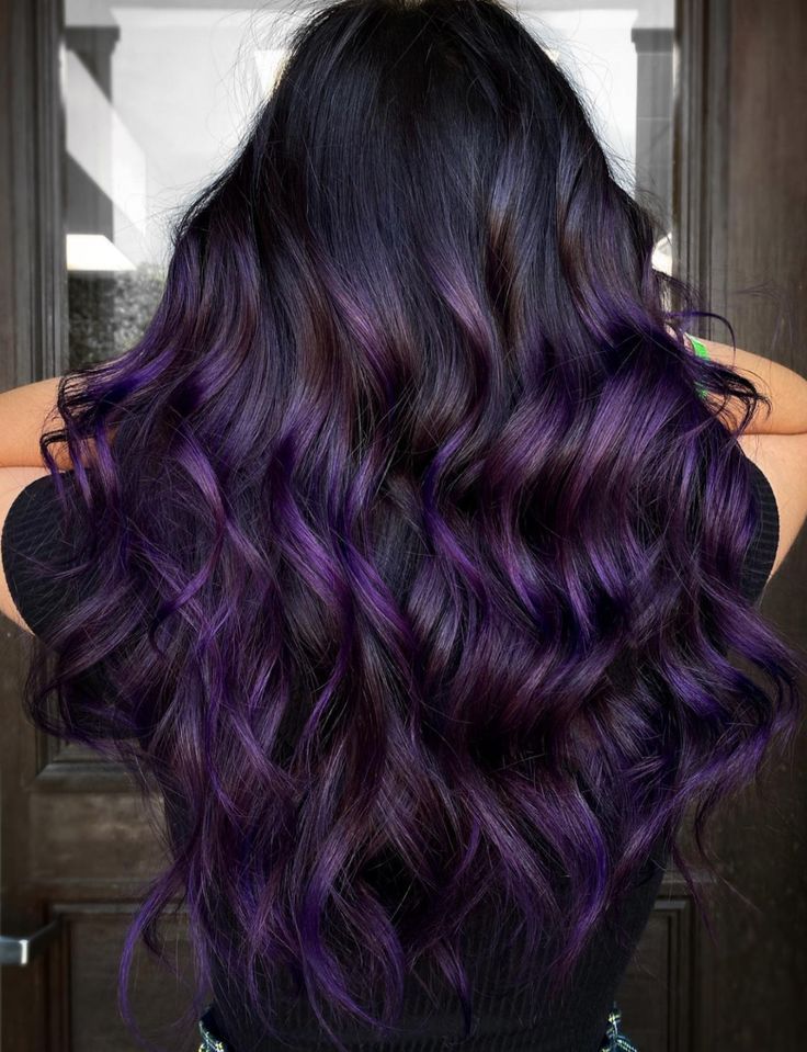 Dark Violet Hair, Purple Brown Hair, Purple Hair Highlights, Violet Hair Colors, Purple Balayage, Hair Color Plum, Dark Purple Hair, Black Hair Balayage, Hair Color Underneath