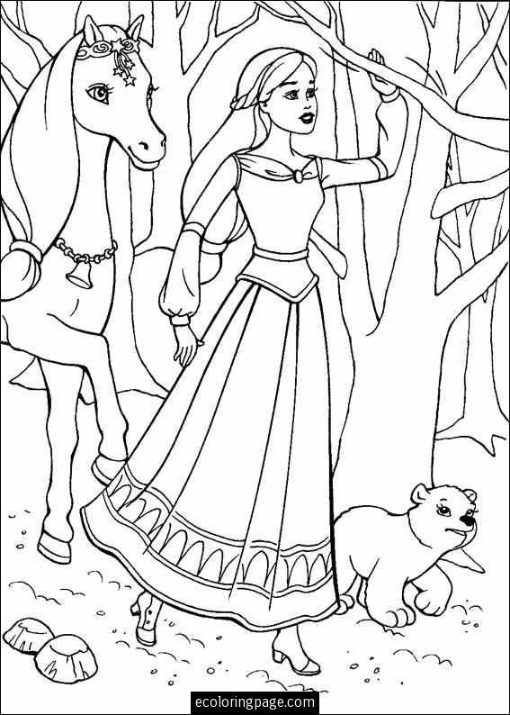 the princess and her horse are in the woods coloring pages for kids, with pictures to color