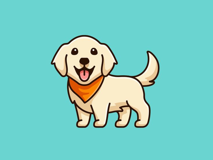 a cartoon dog with a bandana around its neck on a blue background, smiling