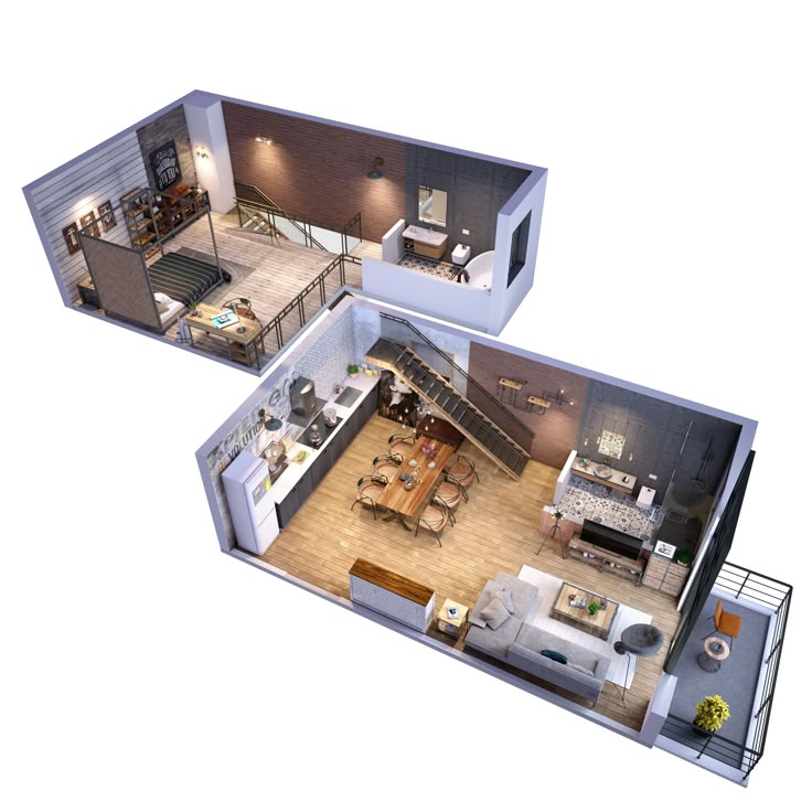 two floor plans showing the living room, dining and kitchen areas in an open concept home