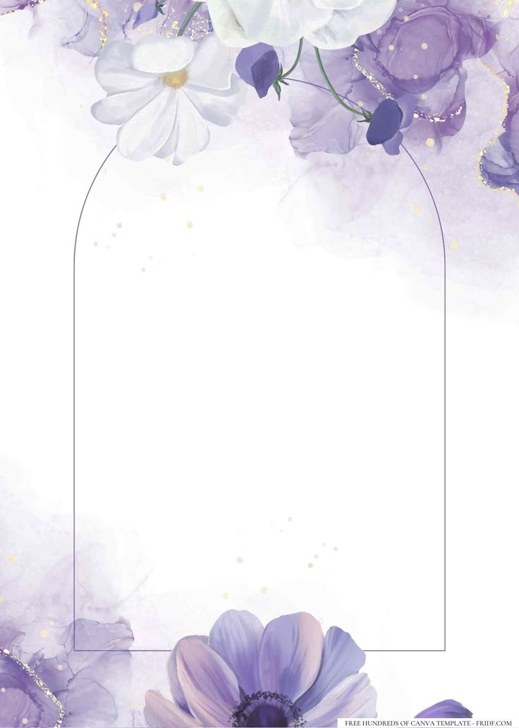 purple and white flowers are on the corner of a frame with an empty space for text