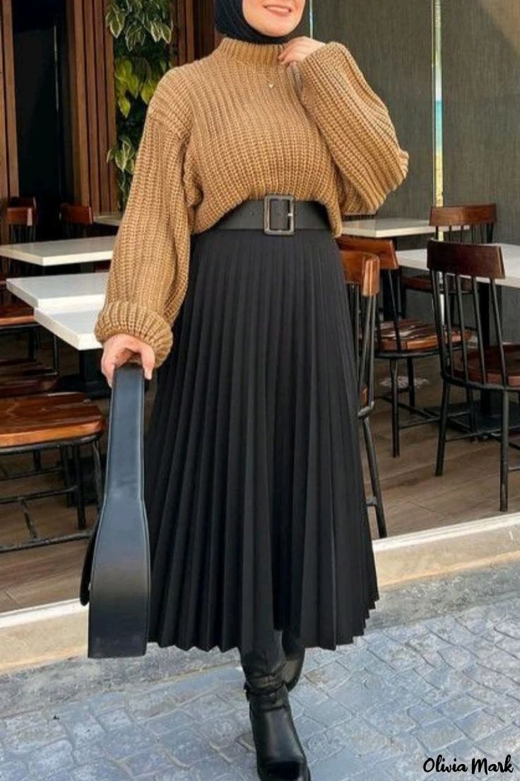 Olivia Mark - Pleated Vacation Skirt in Plus Sizes Casual Solid Color Winter Pleated Skirt, Non-stretch Pleated Maxi Skirt For Fall, Casual Pleated Maxi Skirt For Winter, Relaxed Fit Solid Color Pleated Skirt For Fall, Fall Pleated Skirt Solid Color Relaxed Fit, Fall Pleated Skirt In Solid Color With Relaxed Fit, Casual Solid Color Pleated Skirt For Fall, Fall High-waist Solid Color Pleated Skirt, Non-stretch High Waist Pleated Skirt For Fall