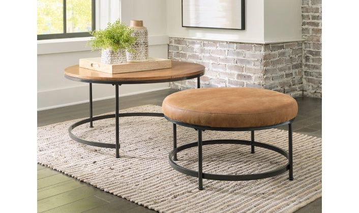 Drezmoore Nesting Coffee Table Set Coffee Table And Ottoman, Coffee Table Set Of 2, Faux Leather Ottoman, Furnitur Ruang Keluarga, Nesting End Tables, Nesting Coffee Table, Ottoman Coffee, Coffee Table Set, Nesting Coffee Tables