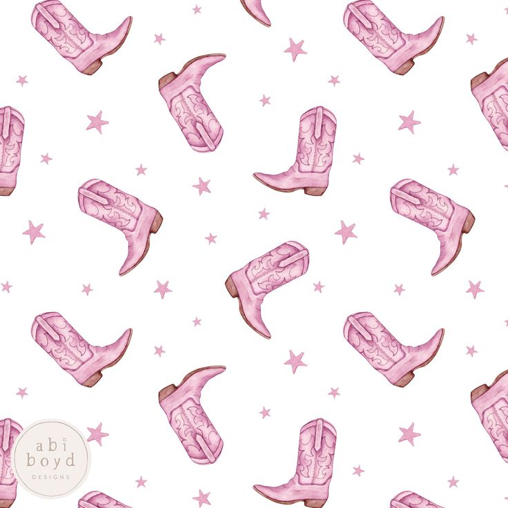 pink cowboy boots and stars on a white background