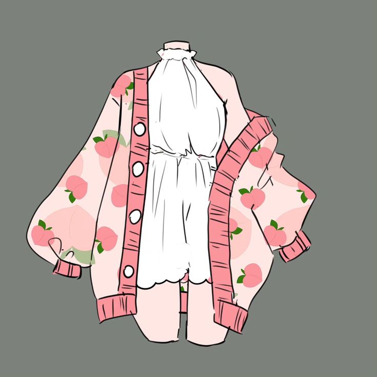 an illustration of a pink and white dress with flowers on it, next to a cardigan