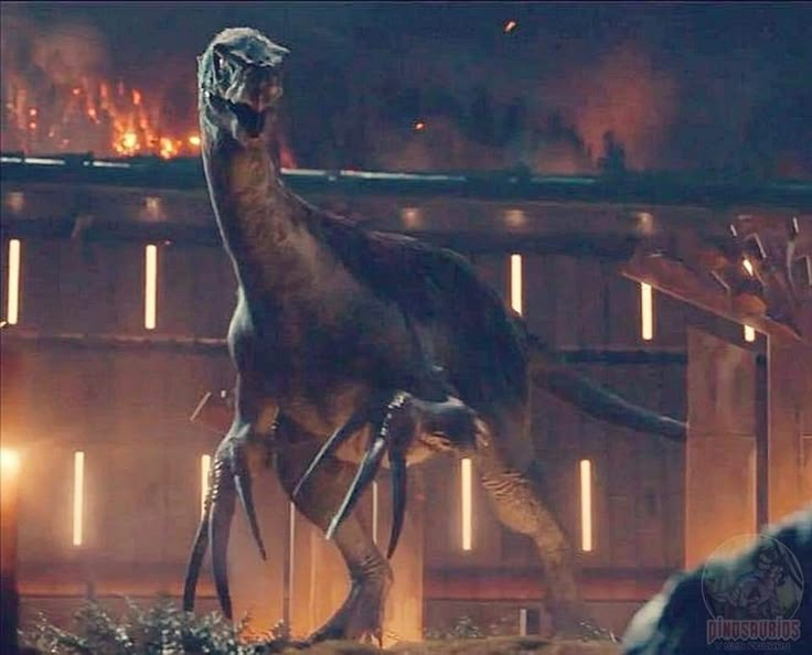 an image of a dinosaur that is in the middle of a scene with people watching