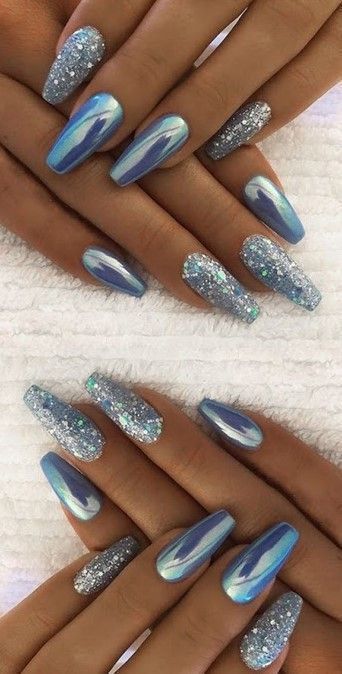 Silver Nail Designs, Silver Nail, Pretty Nail Art Designs, Metallic Nails, Glam Nails, Nail Designs Glitter, Pretty Acrylic Nails, Fancy Nails, Nail Arts