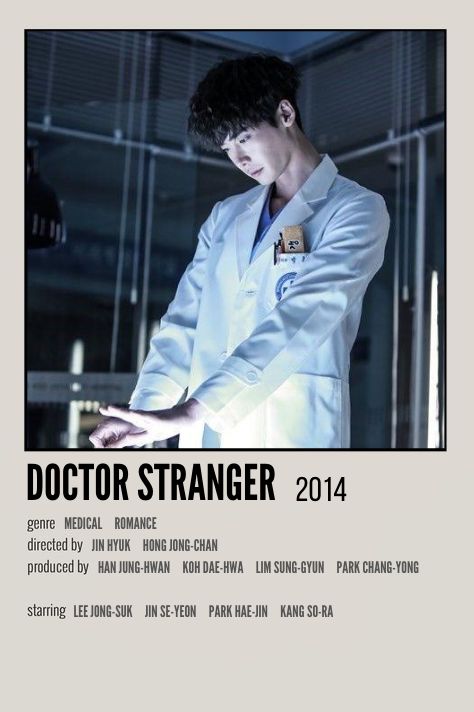 the poster for doctor stranger shows a man in a lab coat with his hands out