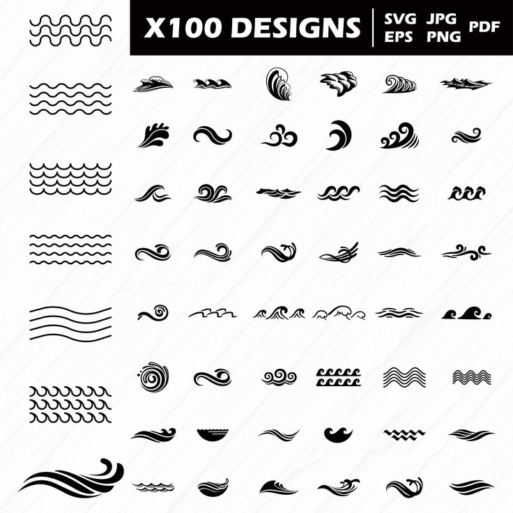 a large set of different types of waves and lines in black on a white background