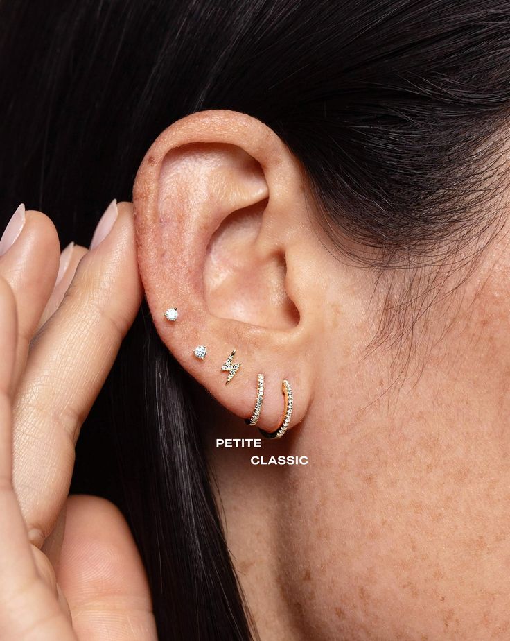 Why We Love Them: These pavé diamond huggies are a must-have staple that you're sure to wear every day. They can be worn as a pair in a first-hole piercing, or, purchased as a single huggie, perfect for stacking. Also available in a petite version. Diamond Piercing Ear, Piercing Placement, Ear Anatomy, Work Aesthetic, Diamond Ear Cuff, Necklace Length Guide, Bracelet Size Chart, Multiple Piercings, Diamond Huggies