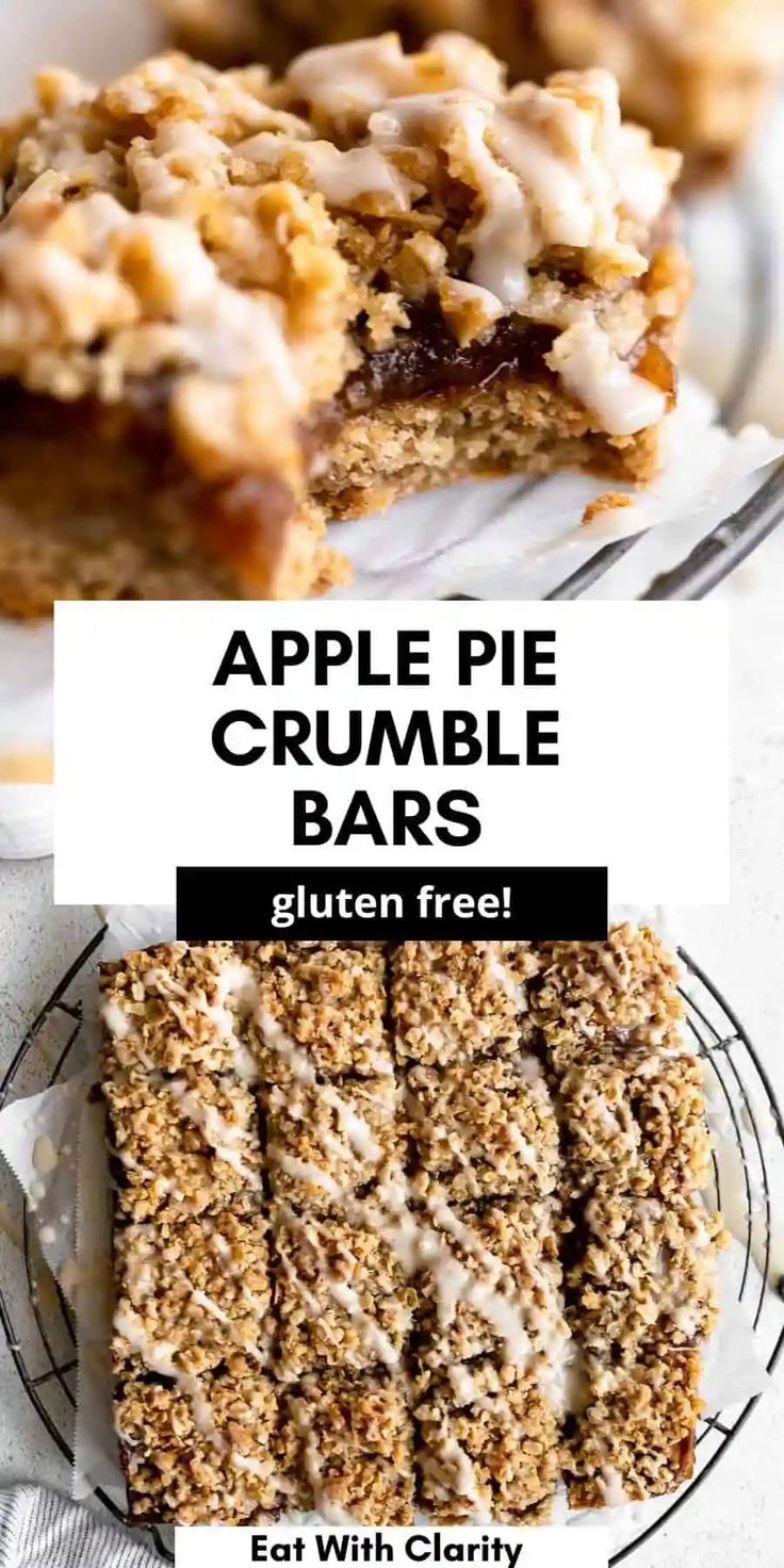 apple pie crumble bars with gluten free on top and below the recipe