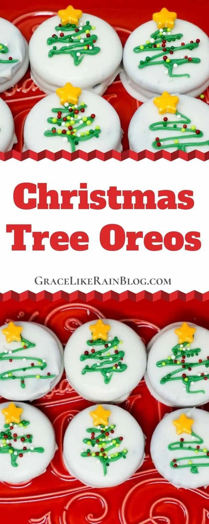 christmas tree oreos are decorated with white frosting