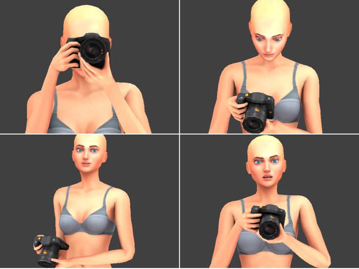 four images of a woman holding a camera