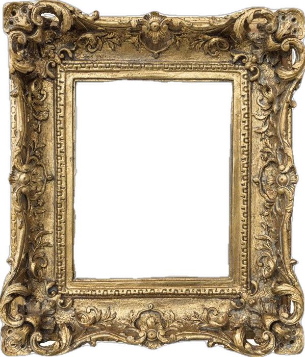 an ornate gold frame with scrolls and flowers on the edges, isolated against a white background