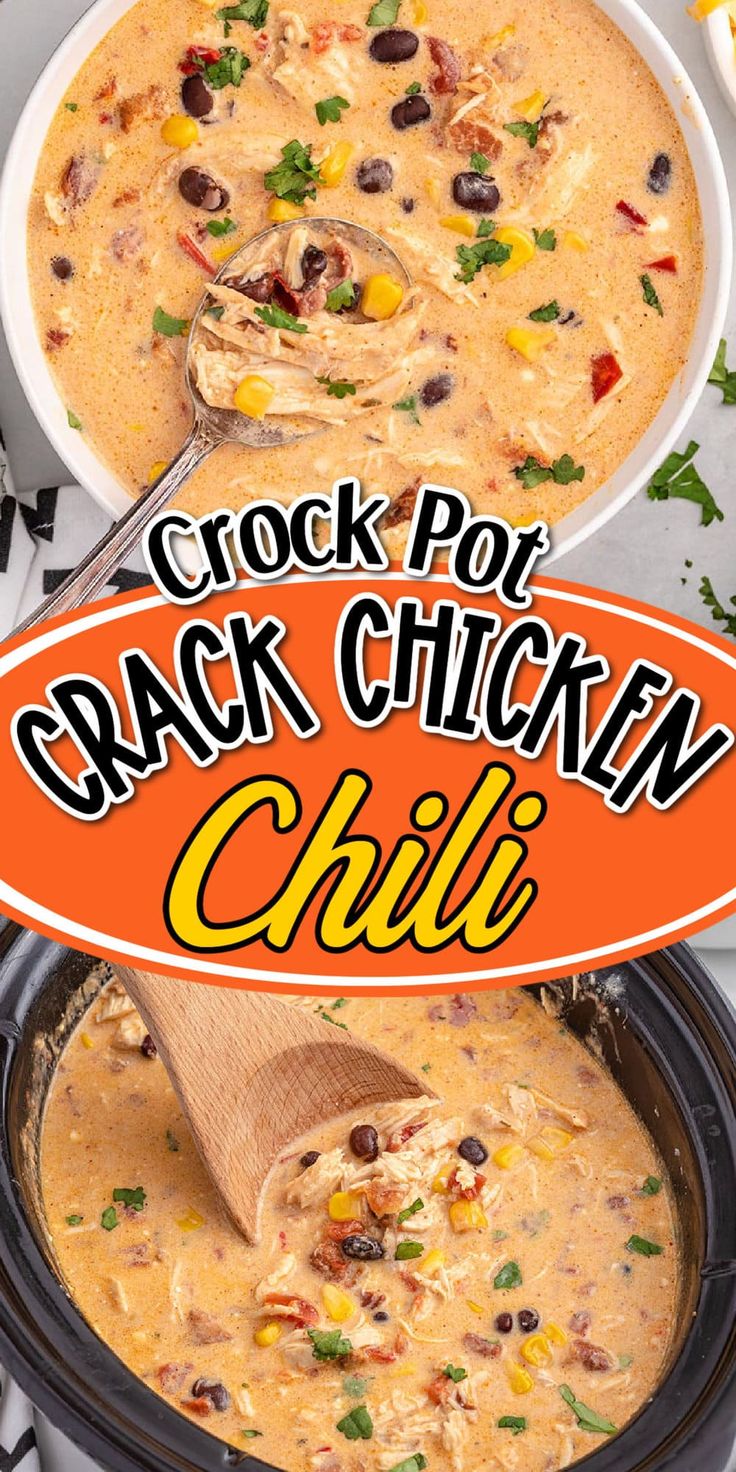 the crock pot black chicken chili is ready to be eaten