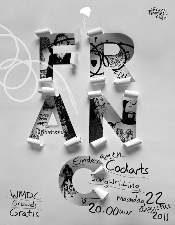 an advertisement for the art fair with letters and numbers cut out of paper on it