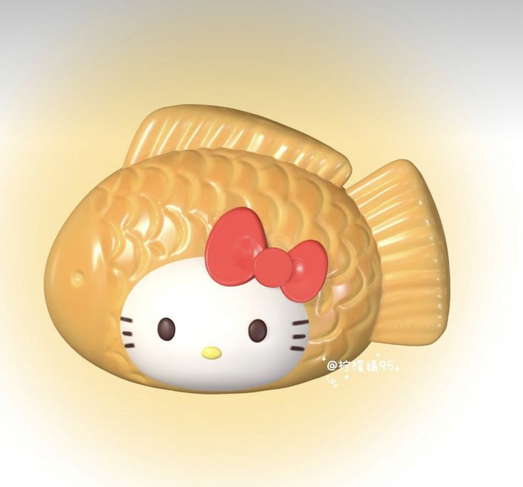 a hello kitty fish with a red bow on it's head is shown in this image