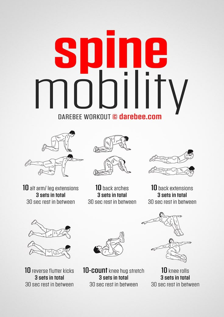 an exercise poster with instructions to use the spine mobility workout for beginners