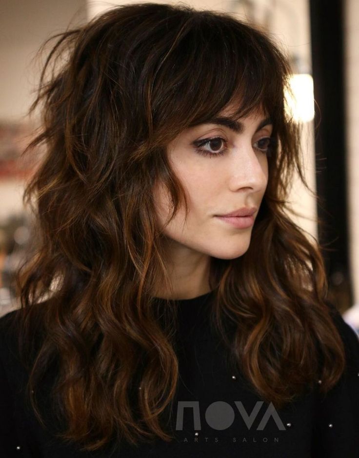 Long Brunette Shag With Bangs Long Shag Hairstyles, Long Shag Haircut, Long Shag, Hair Eraser, Hair Quiz, Drawing Hair, Cute Haircuts, Hair Volume, Barbie Hair