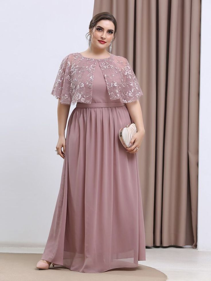 Free Returns ✓ Free Shipping On Orders $49+ ✓. Plus Floral Embroidered Mesh Cape Overlay A-line Dress- Plus Size Dresses at SHEIN. Brokat Modern, Dress Brokat Modern, Modern Filipiniana, Filipiniana Dress, Frock Designs, Muslimah Wedding, Gown Party Wear, Dress Pesta, Big Size Dress