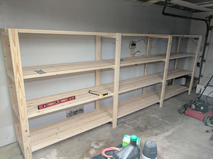 the shelves are being built in the garage