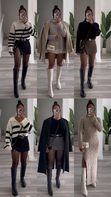 Talia | CONTENT CREATOR on Instagram: "12 looks for A/W - Which look is your favorite? 🫶🏽 outfits inspo, outfit inspiration, fall looks, winter looks, boots, chic looks, outfits, fashion, neutral looks, sweaters" Winter Fashion Inspo 2024, All Brown Fall Outfit, Swag Winter Outfits, Fall Cozy Aesthetic Outfits, Cute Outfits Autumn Fall Clothes, Cream Boots Outfit Fall, Chic Boots Outfit, Fall And Winter Outfits Black Women, Holiday Outfit Inspo Winter