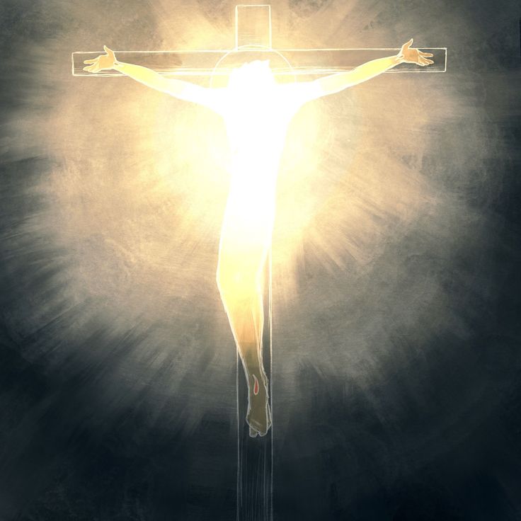 a painting of the crucifix with light coming from it's center