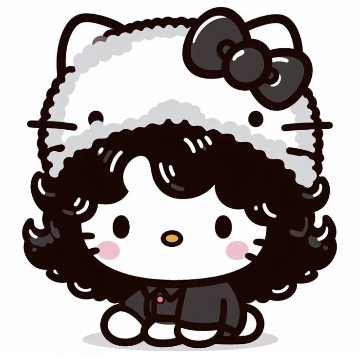 an image of hello kitty sitting down with her hair in the shape of a sheep