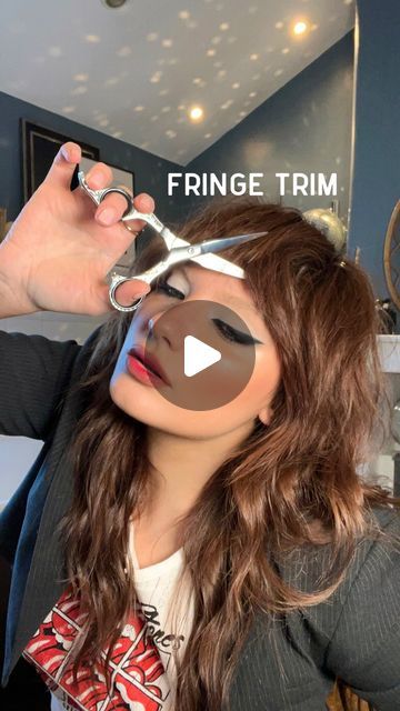 Fringe Haircut With Bangs, Shag Hair For Fine Hair, Shag Hairstyles 360, Side Parted Shag Haircut, Stevie Nicks Hair Tutorial, Shag With Heavy Bangs, How To Trim Bangs Tutorials, Shag Hairstyles Short Bangs, Shag Fringe Long Hair