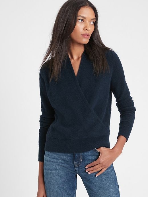 Aire Wrap-Front Sweater | Banana Republic Cheap V-neck Sweater For Women Workwear, Wrap Sweaters, Cropped Button Up Sweater, Wrap Front Sweater, Long Sweater Vest, Cashmere Poncho, High Rise Style, Front Sweater, Cardigan Sweater Jacket