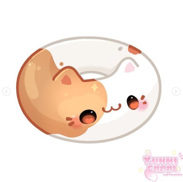 a cartoon cat laying on top of a donut shaped like a doughnut with eyes closed