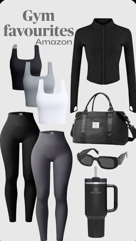 Gym Bag Essentials Women, Gym Attire Women, Minimalist Gym, Amazon Activewear, Gym Outfit Ideas, Gym Wardrobe, Gymwear Outfits, Gym Attire, Stylish Activewear