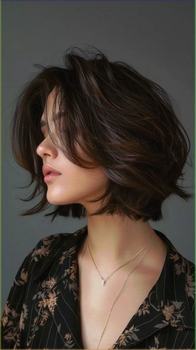 Short Haircut Style Women, Bob For Coarse Thick Hair, Chin Length Hair Wavy Curls, Shaped Bob Hairstyles, Feminin Short Haircut, Short Haircuts For Voluminous Hair, Short Layered Bob Fine Hair, Short Hairstyle Women With Long Bangs, Classy Shoulder Length Haircut