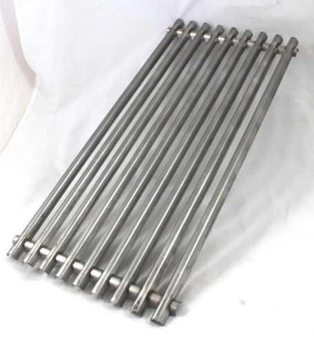 several stainless steel tubes are lined up on a white background with the top one turned upside down