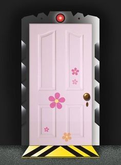 an image of a pink door with flowers painted on it's front and side