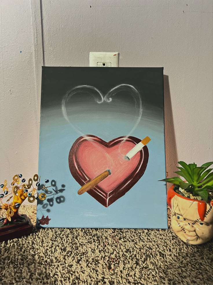 Trippy Heart Painting, Painting Ideas On Canvas For Bathroom, Love Theme Painting, Small Canvas Paintings Ideas, Canvas Painting Ideas For Smokers, Painting Ideas For Ur Bf, Romantic Easy Paintings, Canvas Painting Inspo Aesthetic, Aries Painting Ideas On Canvas