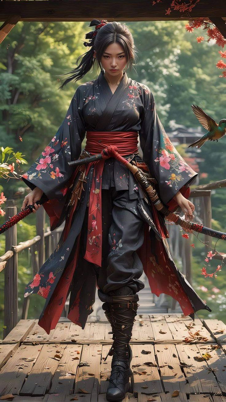 Asian Fantasy Clothing, Samurai Woman Art, Female Japanese Warrior, Chinese Samurai, Woman Samurai, Samurai Female, Geisha Warrior, Lady Samurai, Samurai Dress