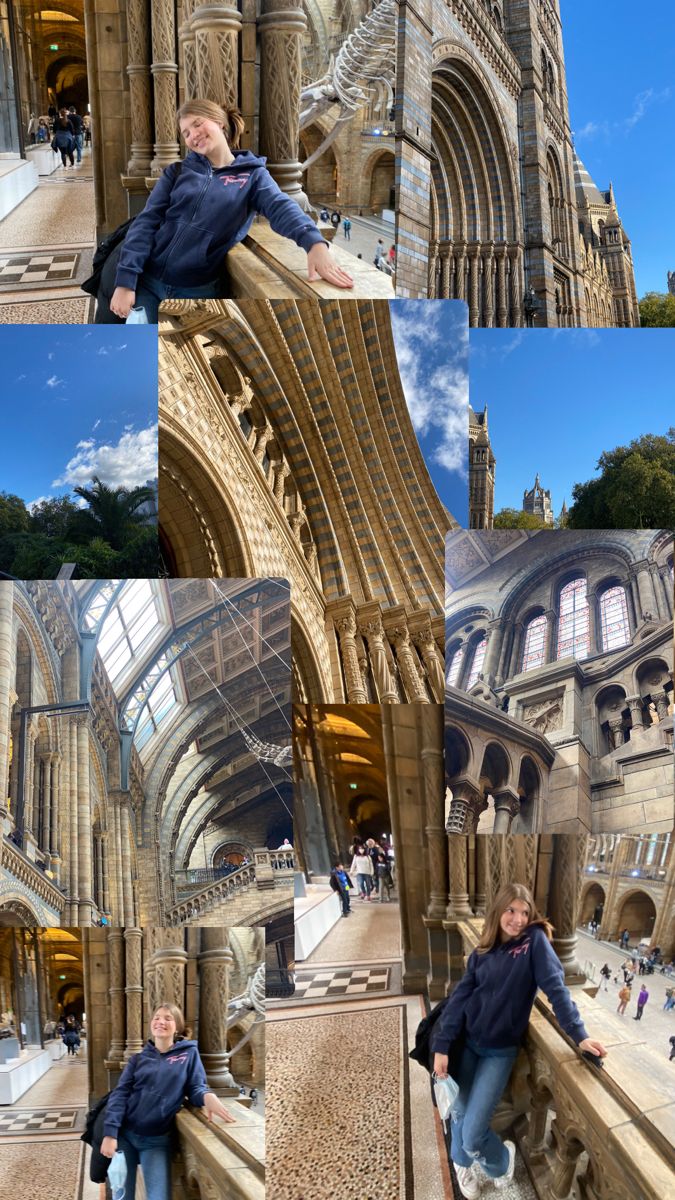 a collage of photos showing the inside of a building