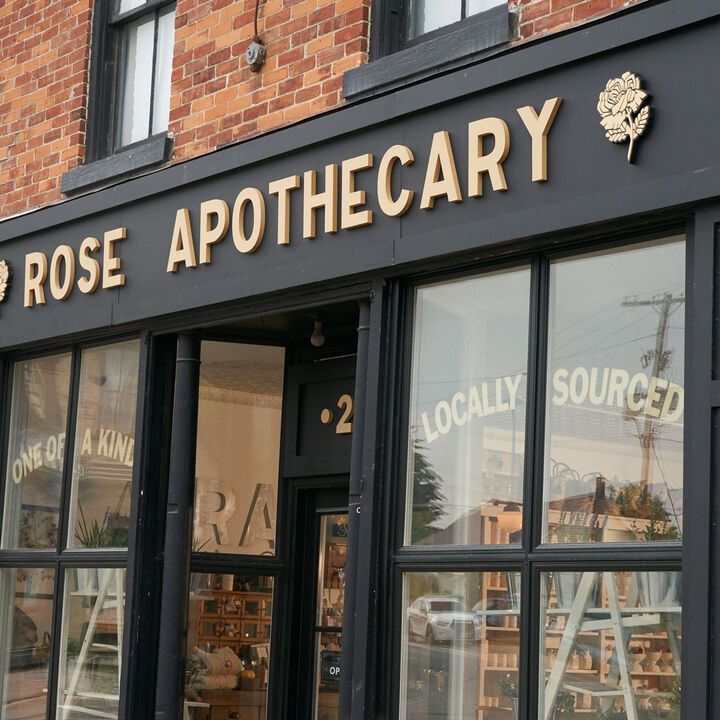 the rose apothecary is located in an old brick building