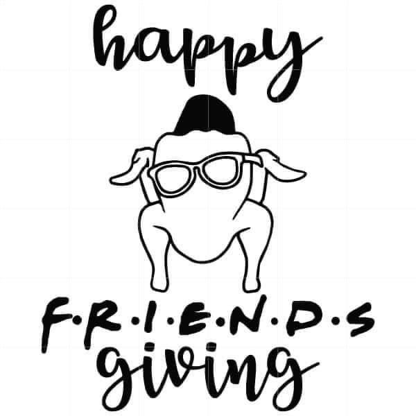 a black and white drawing of a dog wearing glasses with the words happy friend's giving