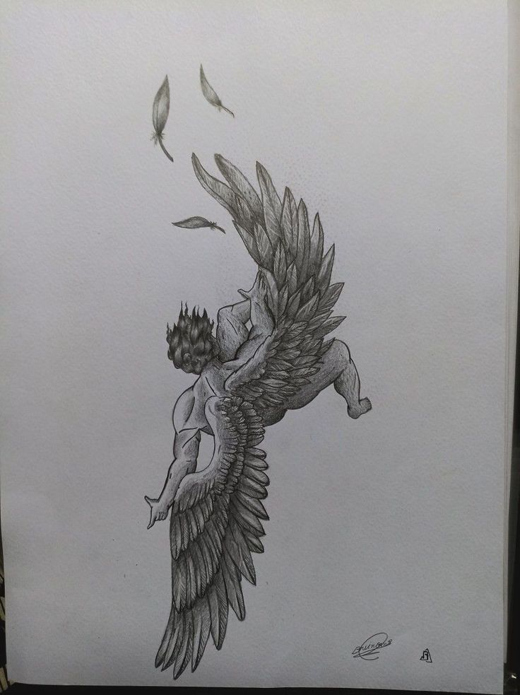 Fallen Anjel Icarus Tattoo, Fallen Angel Tattoo, Artsy Tattoos, Knife Tattoo, Greek Mythology Tattoos, Tattoo Heart, More Tattoo, Men Tattoos, Angel Tattoo Designs