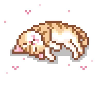 an image of a cat laying down on the floor pixellated in pink and white